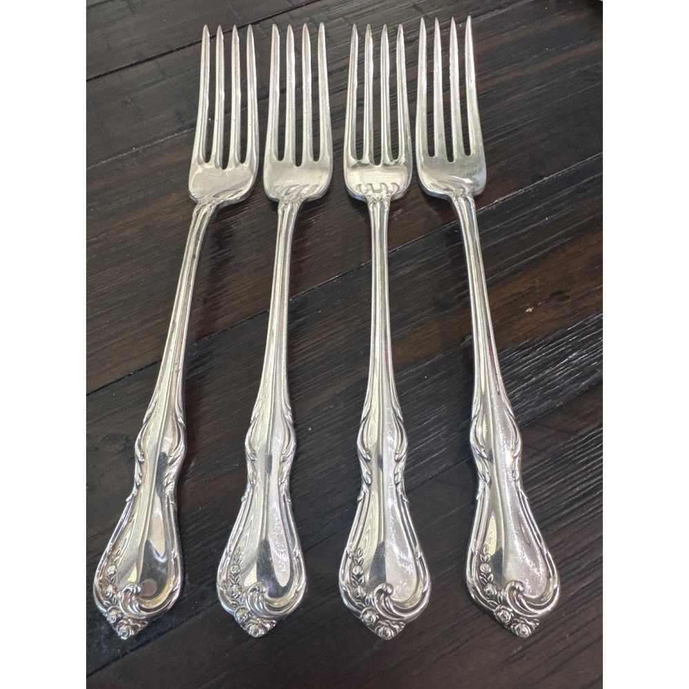 Reed & Barton Cottage Rose Silverplate Dinner Forks Set of 4 Floral 1985 RDSCORO